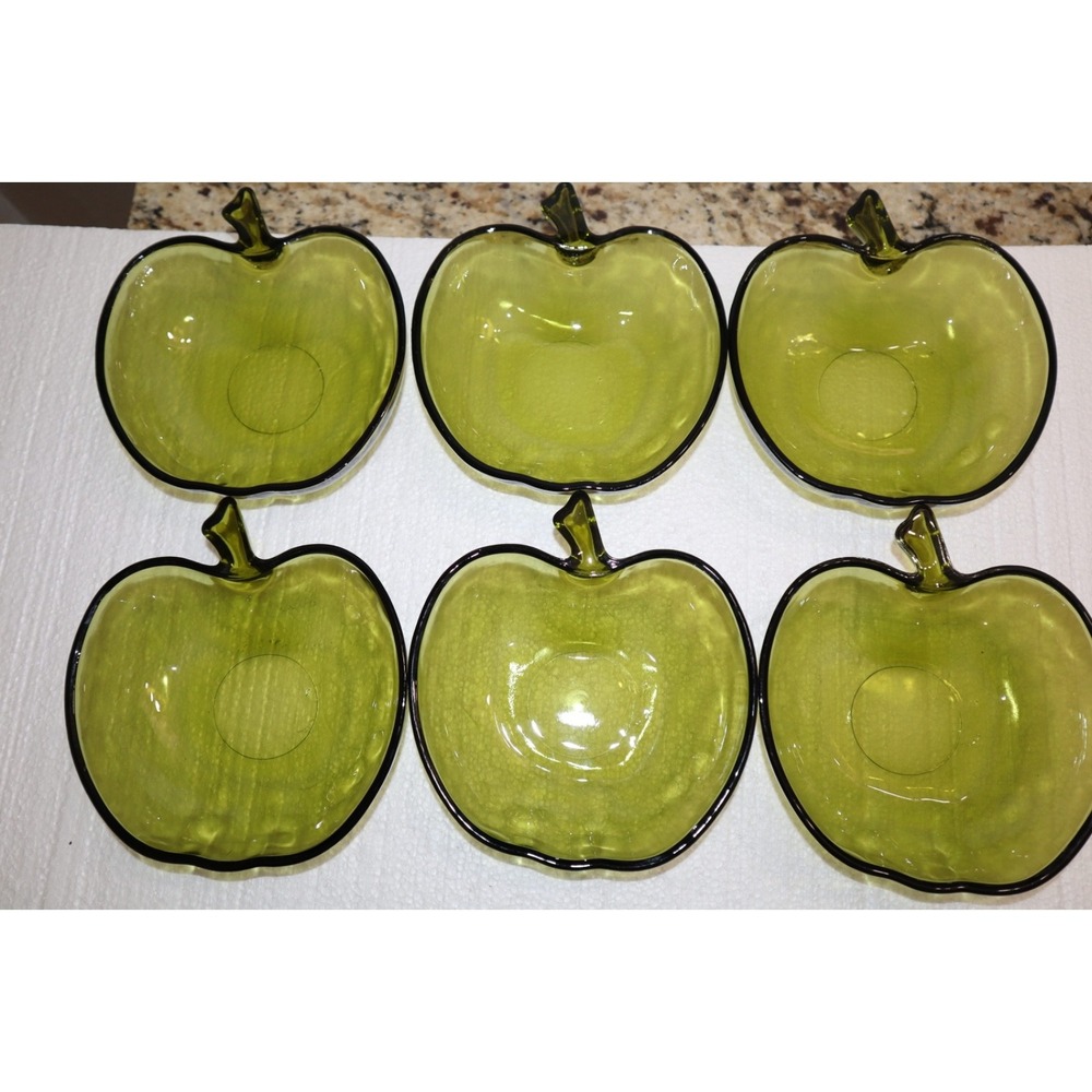 6 Vintage Green Apple Glass Bowls
